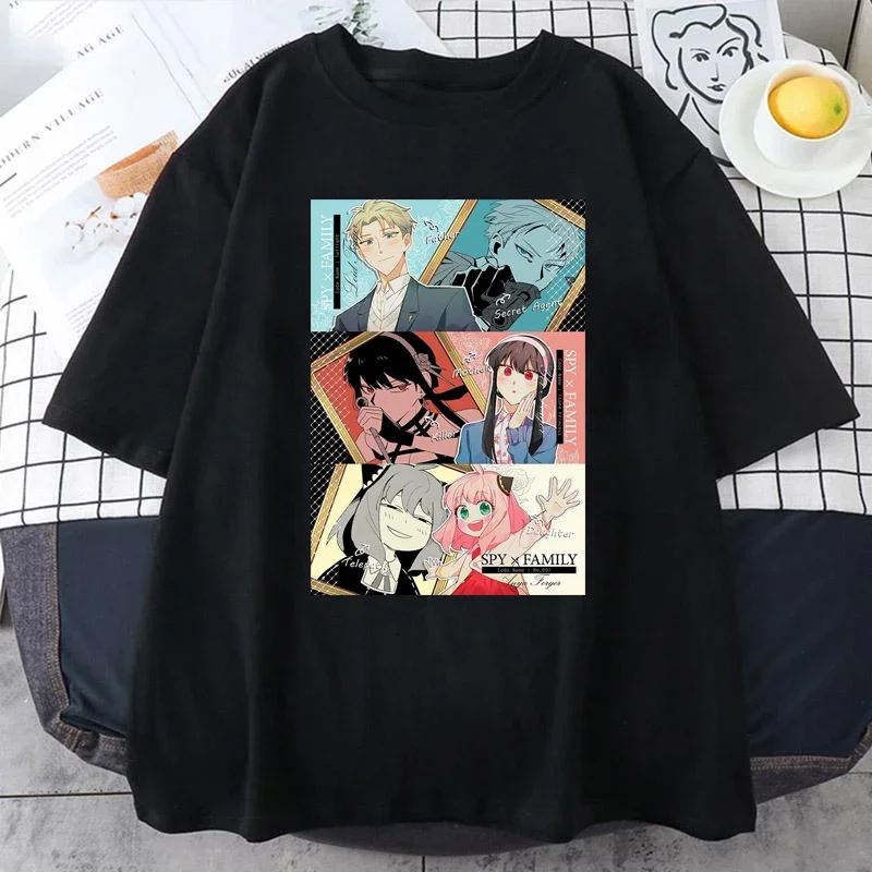 Spy Family Anime Print T-Shirts Damen Kleidung Sommer Lässige Mode Harajuku Niedlich Lustig Kurzarm Tops O-Ausschnitt T-Shirts