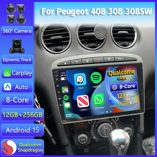 Reproductor Multimedia de navegación Android 15 para Peugeot 408 308 308SW Carplay Auto estéreo DVD BT vídeo DSP unidad principal de radio de coche GPS