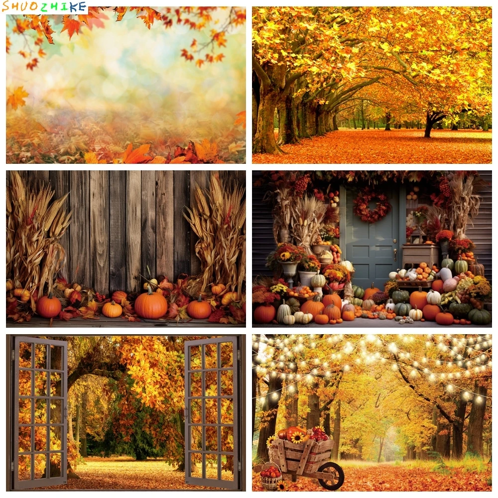 

Halloween Pumpkin Wooden House Photographic Backdrop Autumn Forest Child Baby Shower Photography Background Family Photo Banner