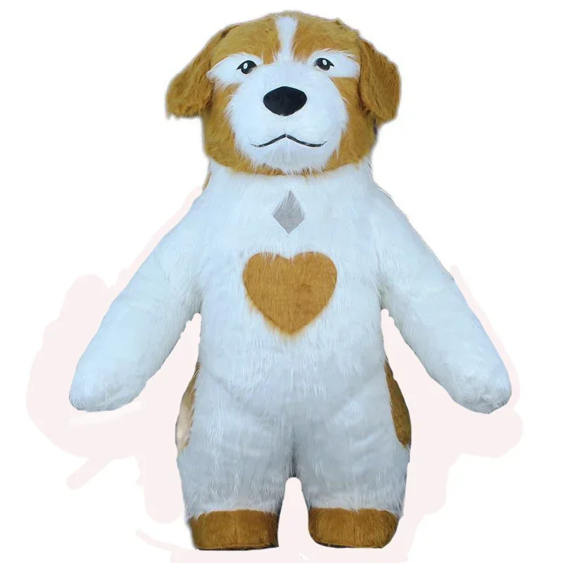 

Надувной костюм собаки-талисмана с сердечком, для ролевых игр, нарядный костюм для Хэллоуина, косплей-вечеринок, для взрослых, без батареек