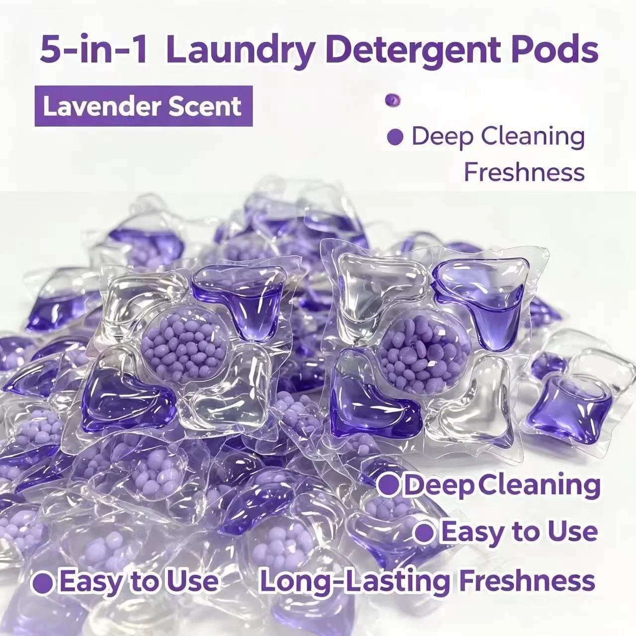5D Functions Lavender Laundry Pods, 30pcs/bag   60pcs/barrel  Effective Dirt Remover Laundry Detergent for Daily Clothes Washing