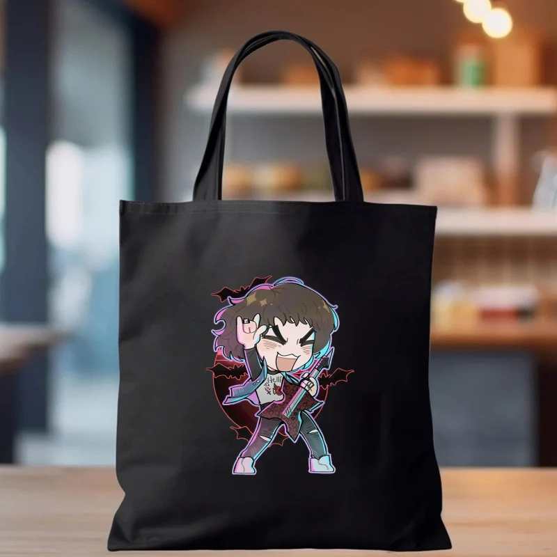 Stranger Things Cartoon Fashion Hellfire Canvas Tote Bag Mom Reusable Cloth  Harajuku Bag Handbag Shoulder Bag Black