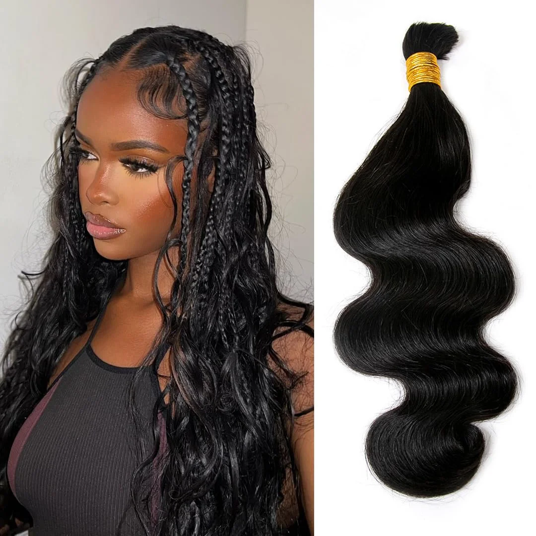 Cheveux humains ondulés Smilegirl en vrac pour tresses bohèmes, vierges non traités, sans trame, pour tressage, 10-30 pouces, couleur naturelle 1B, ondulations soyeuses et douces, décolorables, sans nœuds, vrais cheveux pour coiffures quotidiennes micro-bohèmes.