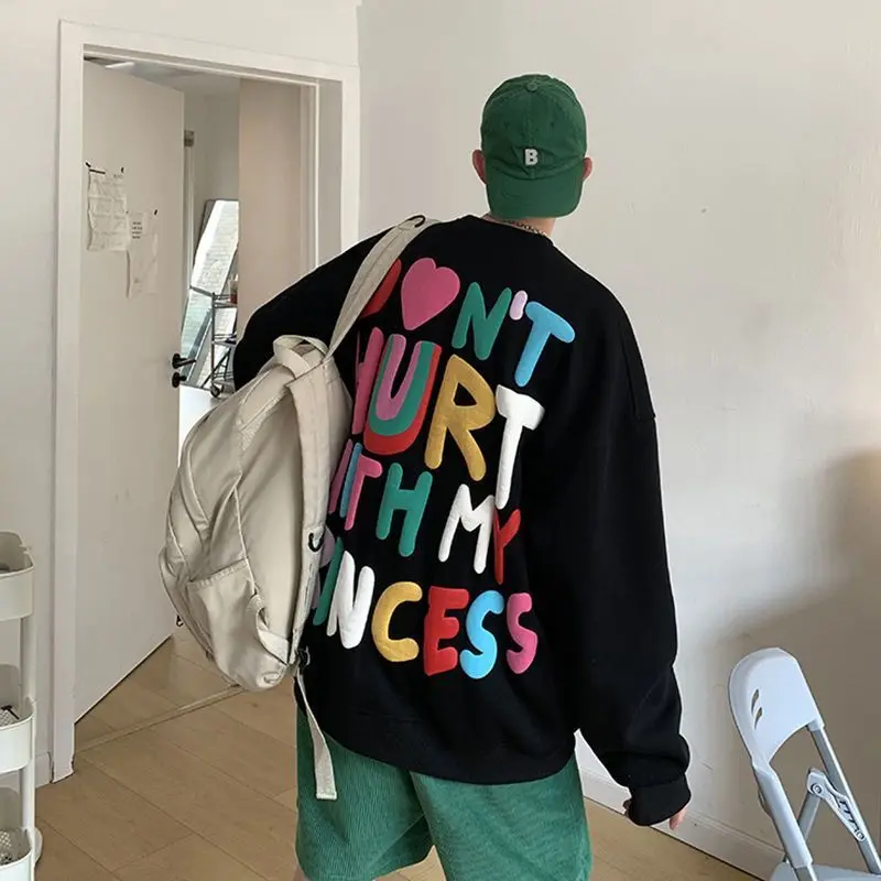 

Letter Print Sweatshirts for Men Hip Hop Welcome Deal Y2k Clothes Luxury Aesthetic No Brand Pastel Color Warm Black Man Pullover