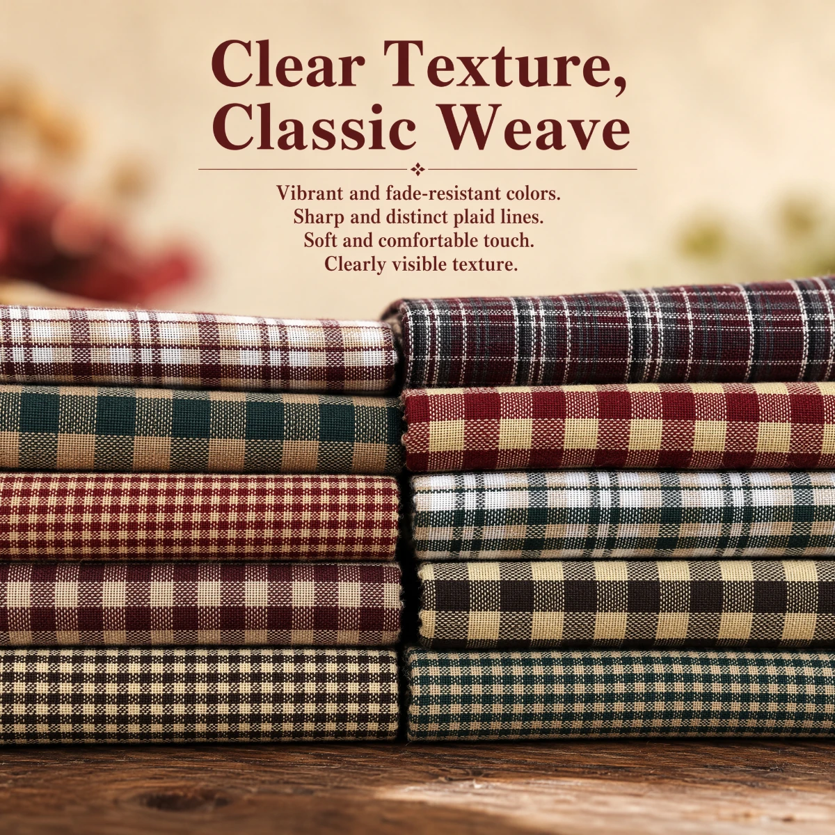 10pcs 8 X 8 Inches Christmas Vintage Plaid Quilting Squares Handwoven Checkered Fabric Pack Rustic Pre-Cut, for Craft Decor