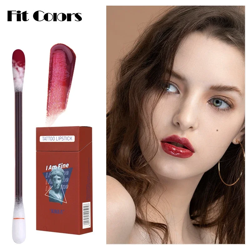 20Pcs/set Cotton Swab Lip Tint Long Lasting Not Easy to Fade Tattoo Lipstick Makeup Cosmetics Cigarette Case Liquid Lip Gloss