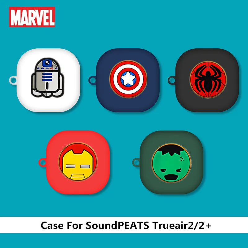 Cartoon Marvel Earphone Case For SoundPEATS True Air 2/2+ Silicone Wireless Bluetooth Headphone Cover Charging Box With Hook