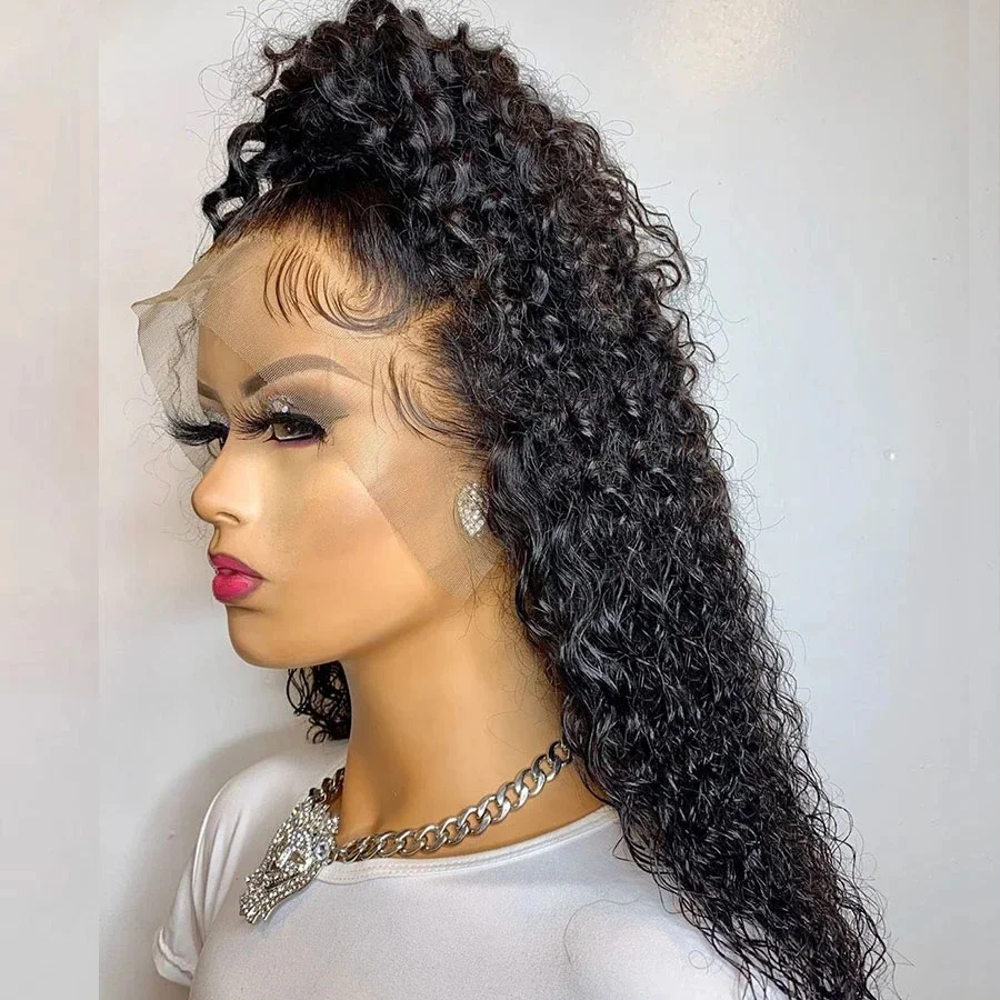 Soft 180Density 26“  Long Black Kinky Curly Lace Front Wig For Women Babyhair  Heat Resistant Preplucked Glueless Daily Wig