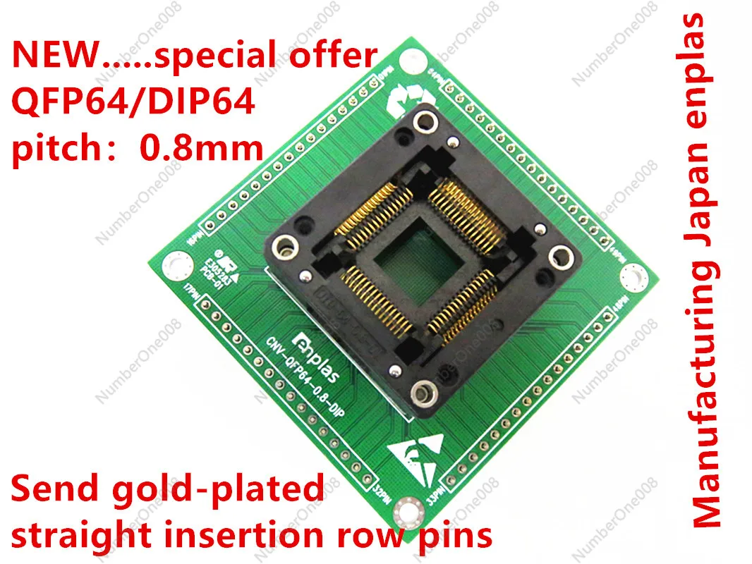 QFP64 Pitch 0.8mm IC Test Socket Adapter for ATmega128 ATmega64 Microcontroller Programming and Debugging