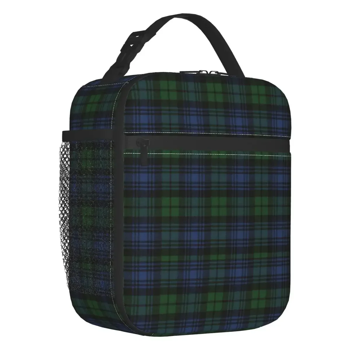 Black Ancient Scottish Tartan Lunch Boxes Waterproof Plaid Check Thermal Cooler Food Insulated Lunch Bag School Children Student