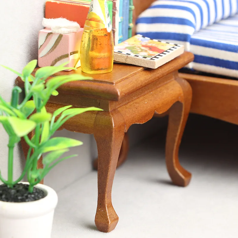 1:12 schaal poppenhuis miniatuur meubelset |   Onafgewerkte houten Europese klassieke kruk + bijzettafel + salontafel |   DIY-knutselwerk