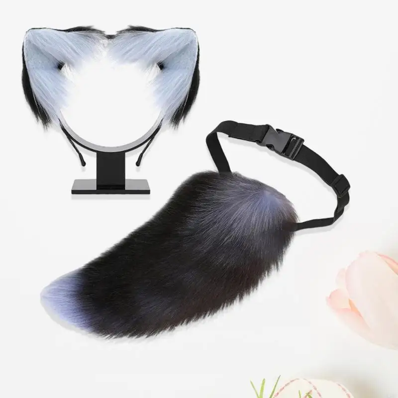 49mf Halloween Costume animais conjunto Furry Ear Band Furry Animal Tail for Women Masquerade Halloween Cosplay Acessórios