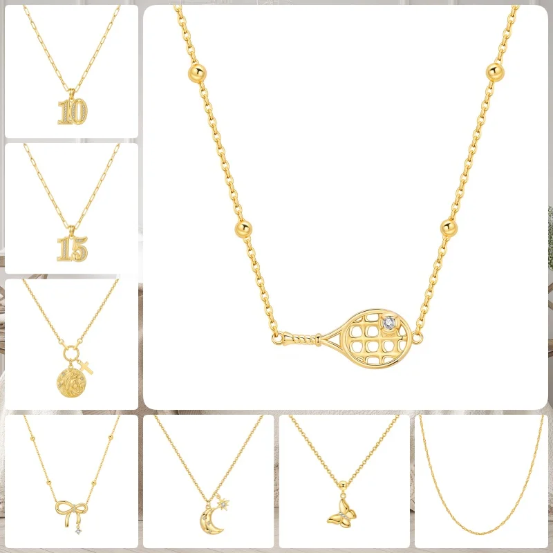 

MISEFF New 925 Sterling Silver Necklace number Pendant Necklace Insert Zircon Lucky Symbol Female Birthday Wedding Party Jewelry