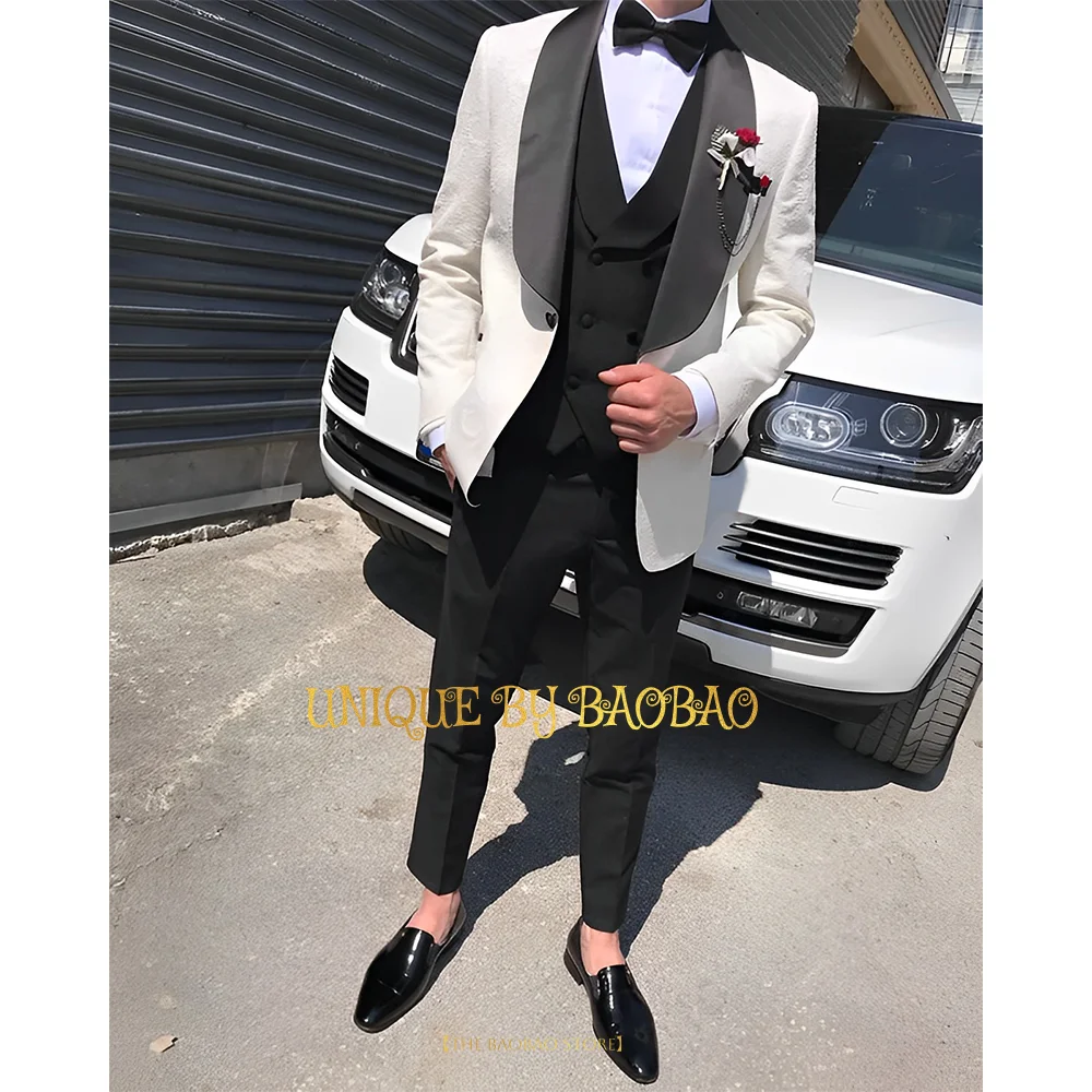 Smoking de Mariage Coupe Cintrée pour Homme, Veste + Glace + Pantalon, Blazer Châle à Revers, Marié, Bal, Banquet, ixFormelle, Zones sur Mesure, 3