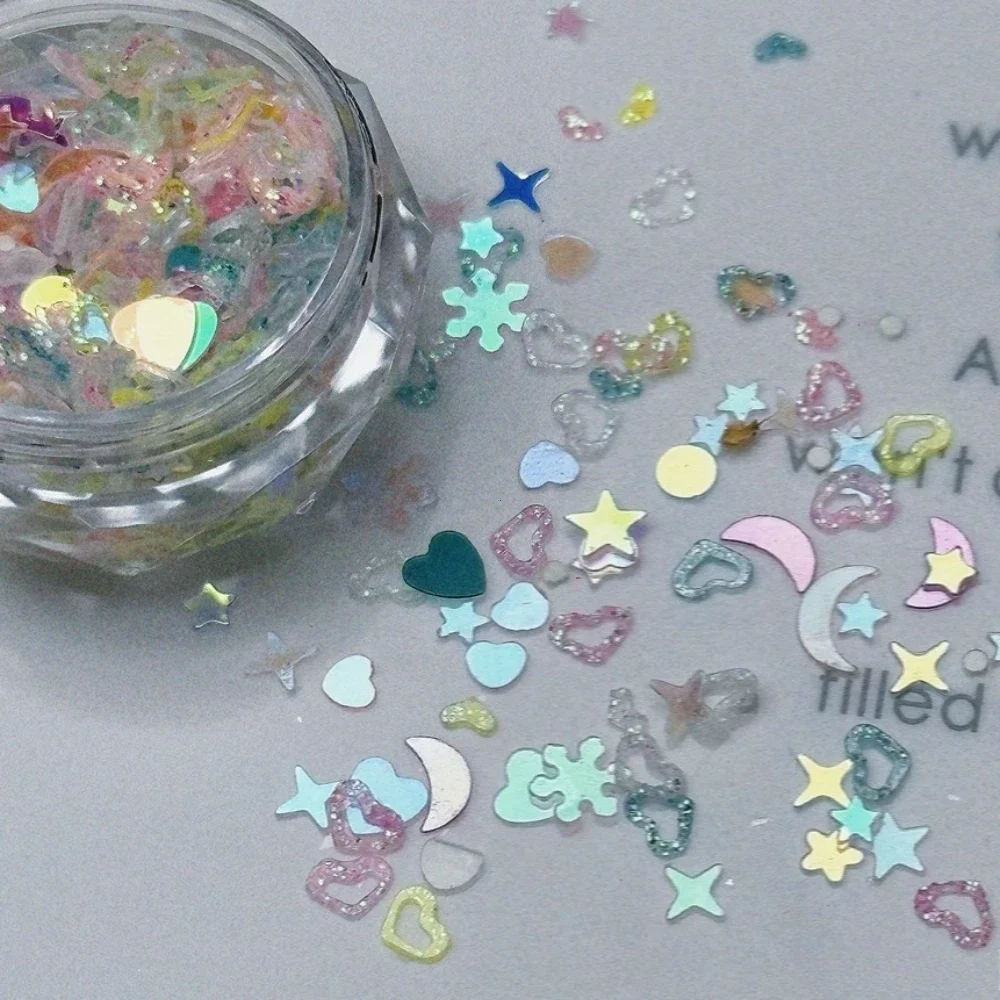 Super glanzende nail art sieraden fijne flits holle perzik hart ster nail art accessoires