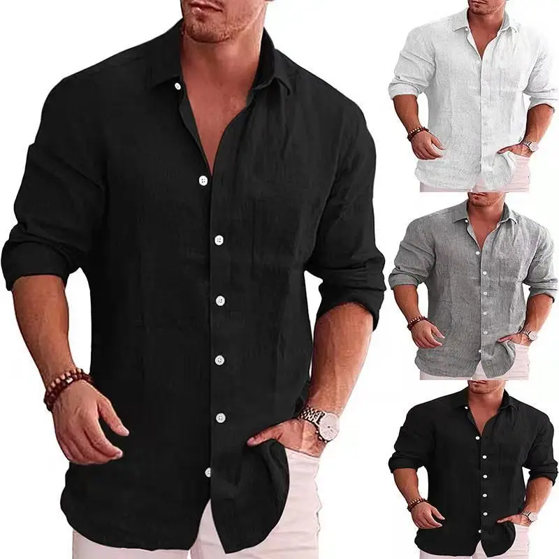 

Men's Loose plus Size Linen irt Casual Button-Up irt Spring Ciwalk Cotton 00% Long Sve A-Line Sve Flip-Collar
