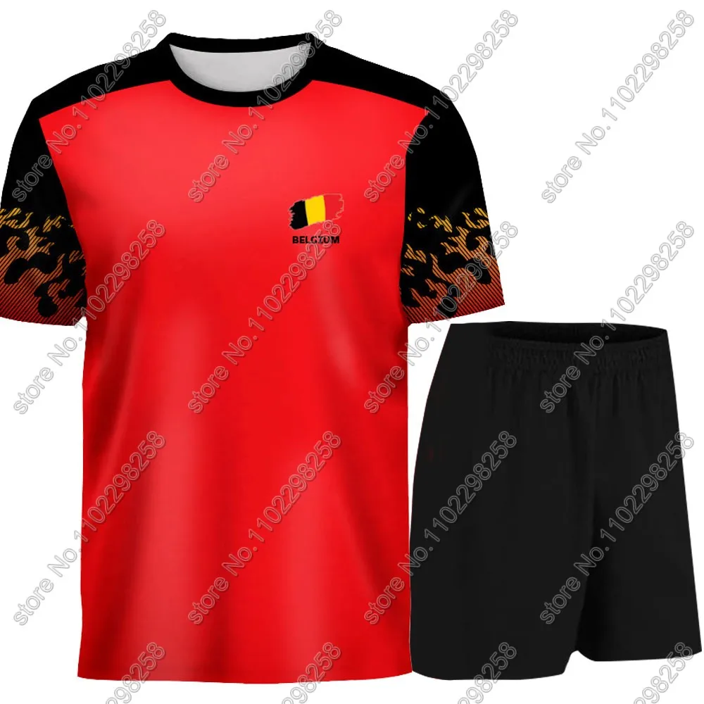 Maillot Belgium National Jersey team Fans 2024 T Shirts 3D Print Mens Shorts Running Streetwear Casual Training Suit Clothe