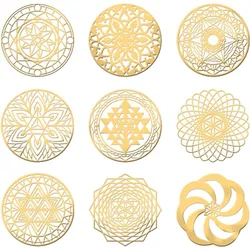 9Pcs Sacred Geometry Stickers Decals Orgone Gold Metal Stickers Energy Tower Material for DIY Scrapbooks Resin Crafts Phone