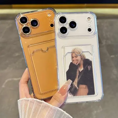 17PM Card Slot Holder Pocket Case For iPhone 17 Pro Max 17Air Shockproof Clear Cover For iPhone17 17Pro PhotoCard Storage Sleeve