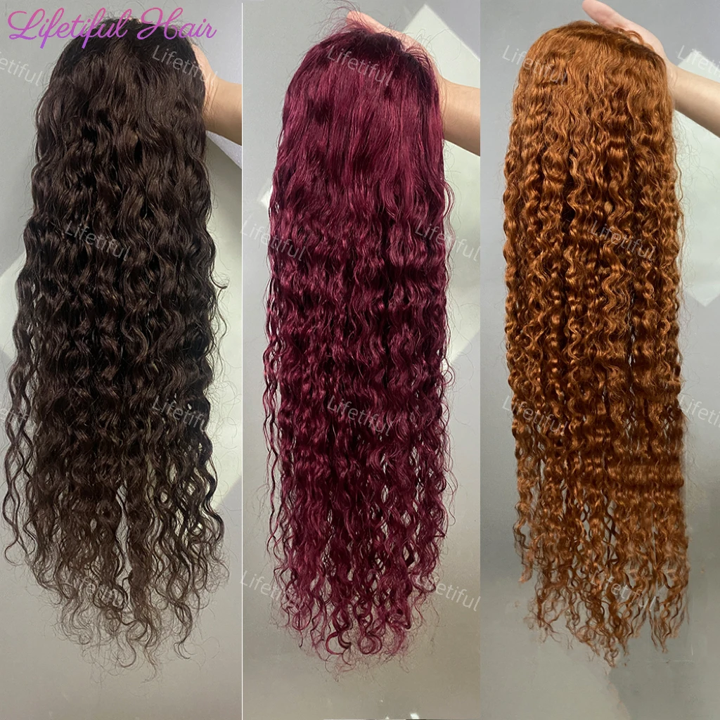 30 Polegada chocolate marrom perucas dianteiras do laço cabelo humano onda de água brasileira gengibre borgonha 13x6 hd laço frontal peruca de cabelo humano