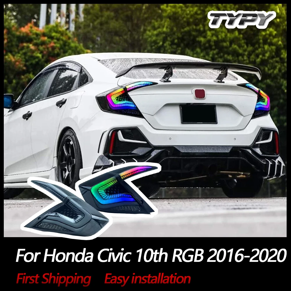 

Автомобильный фонарь TYPY для Honda Civic 10th RGB 2016-2020, задний фонарь, светодиодный проектор, задний фонарь, дневные ходовые огни, автомобильные аксессуары