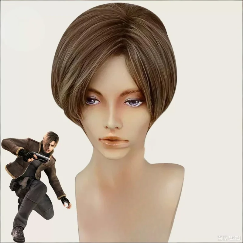 

Cosplay wig Scott Kennedy with green-brown highlights and side-parted short hair
