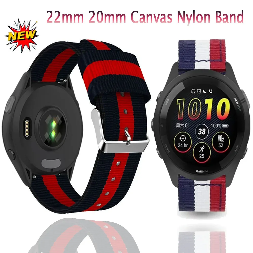 

22mm 20mm Canvas Nylon Band for Garmin Forerunner 970 570 965 265 165 55 Approach S50 Bracelet Garmin Active 6 5 Venu 3 2 Strap