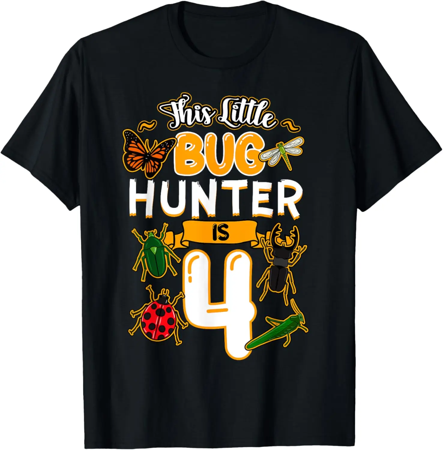 This Little Bug Hunter Is 4 Birthday Insect Bday Party T-Shirt