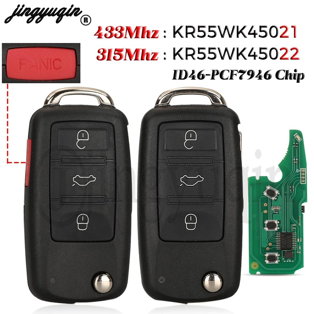 

jingyuqin 3/4 Button For Volkswagen Touareg Phaeton 2002- Remote Car Key 433MHz KR55WK45021 315MHz KR55WK45022 ID46 PCF7946 Chip