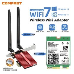 Comfast 8774mbps wifi 7 intel be200 pcie drahtloser wifi adapter bluetooth 5,4 tri band 2,4g/5g/6ghz wifi7 karte win10/11 linux