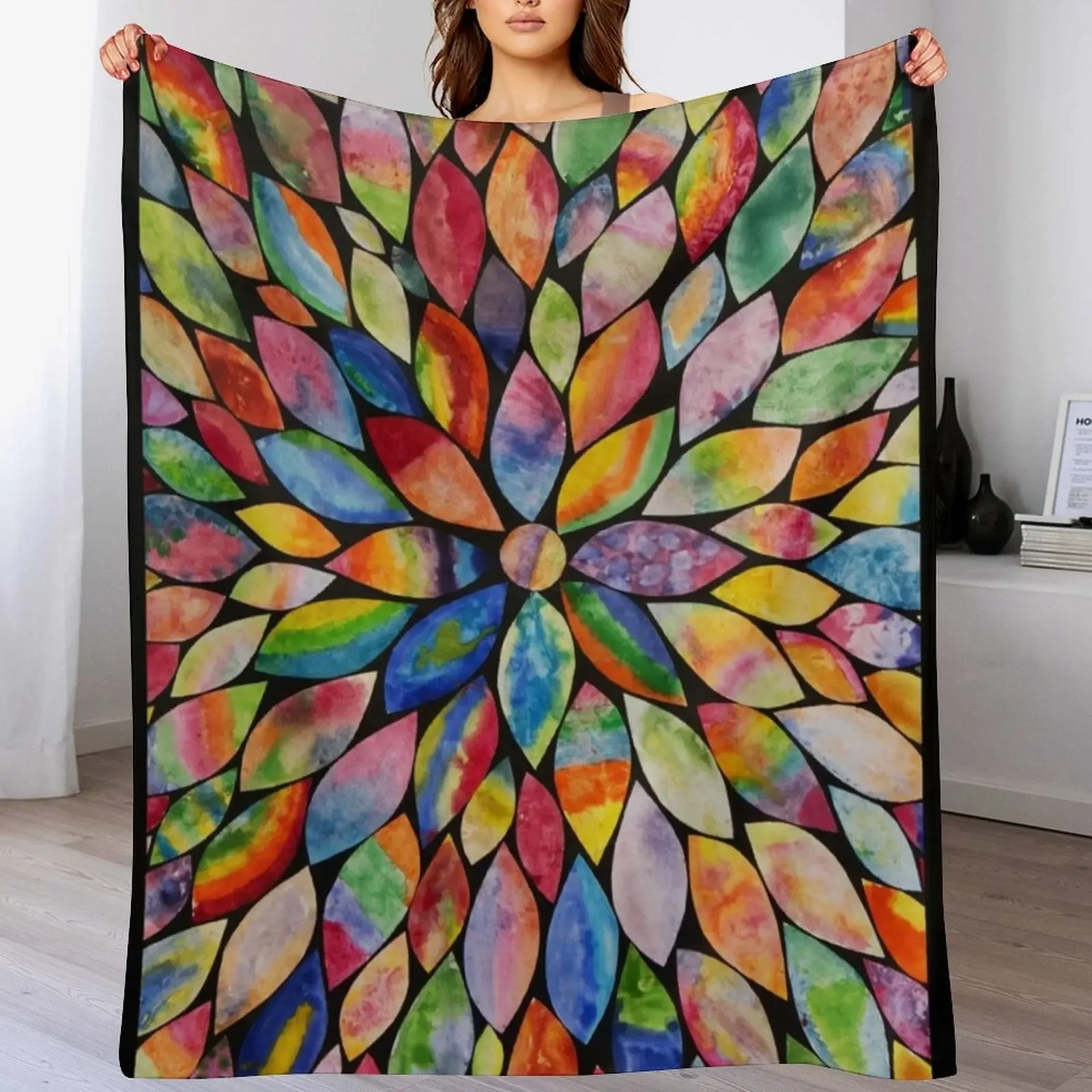 New HHPS Art Show, Class 2C, Watercolour: Blooming Flower Throw Blanket Soft Sherpa Fleece Warm Blanket for Winter
