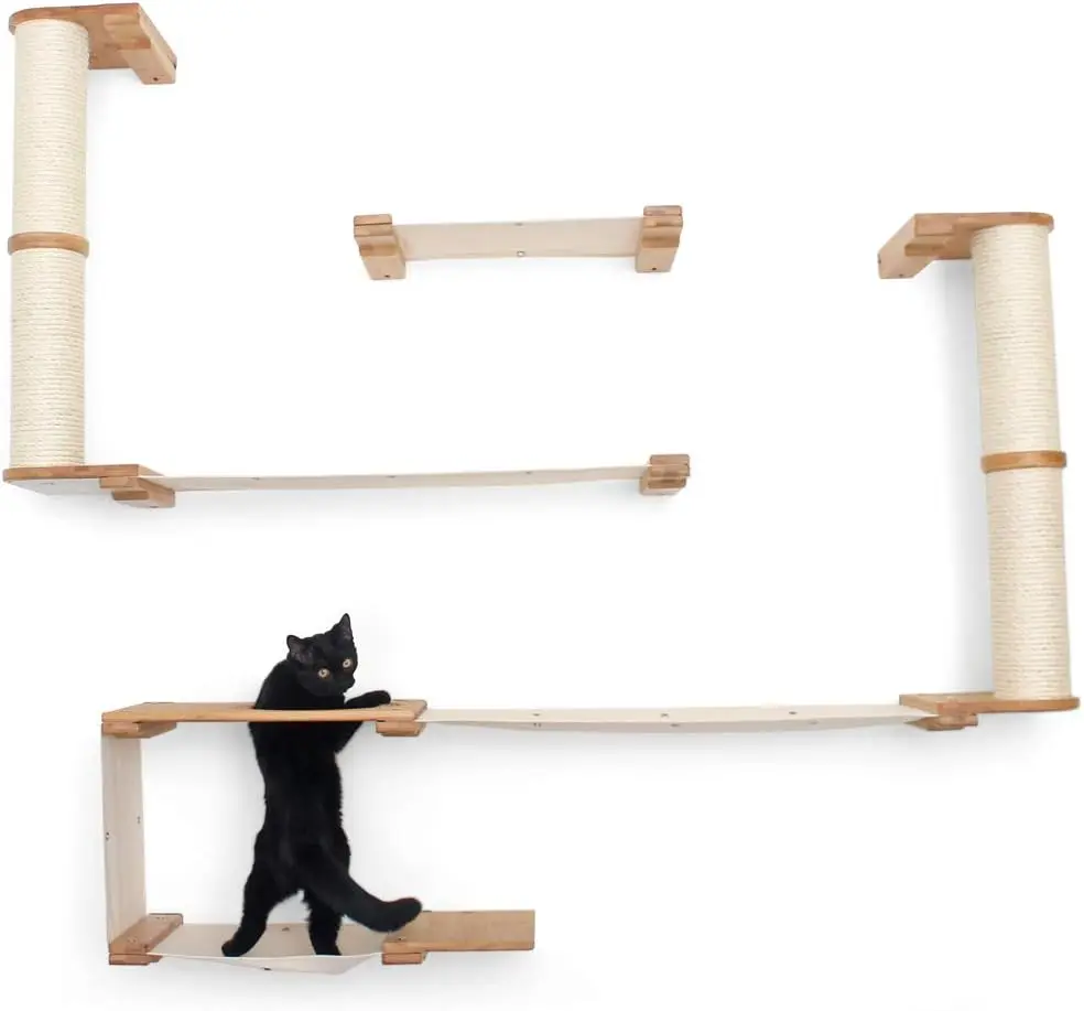 The Cat Fort - Multiple-Level Cat Hammock & Climbing Activity Center Wall-Mounted Cat Tree Shelves