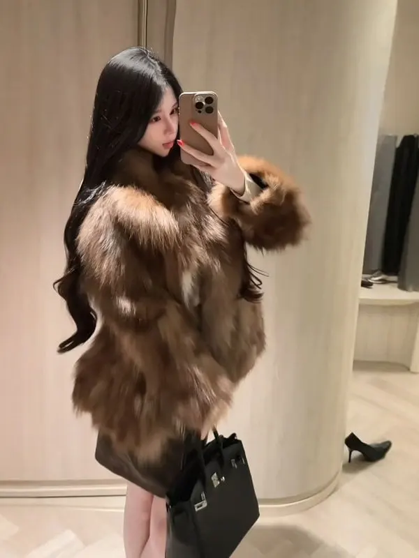 

Ele Fur Coat Sli Trendy Eco-friendly Warmth Long Sve V-ne Women's Outerwear for Autumn Season