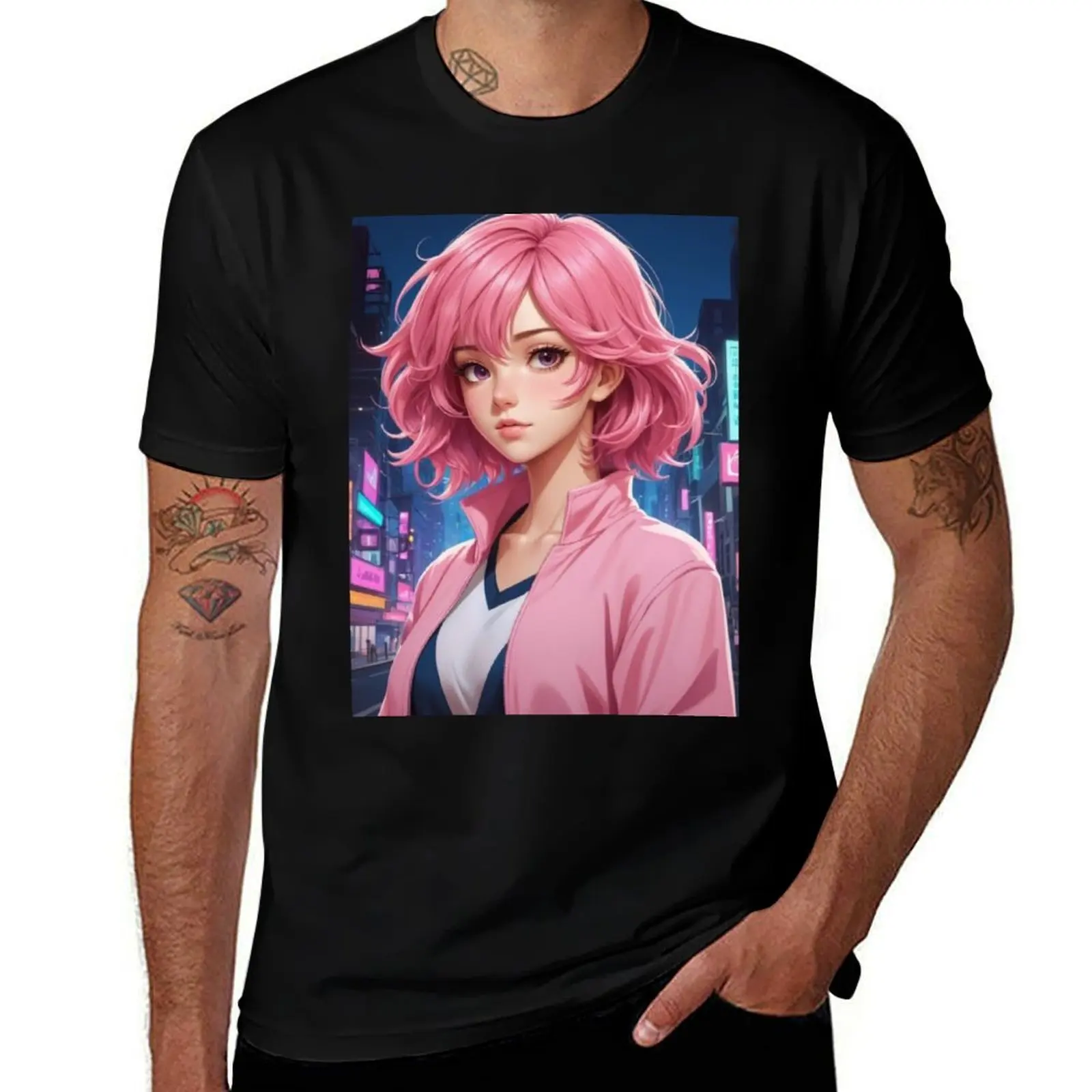 

Pink-Haired Teen Girl Charming Pink Outfit Illustration, Youthful and Stylish Character Art T-Shirt