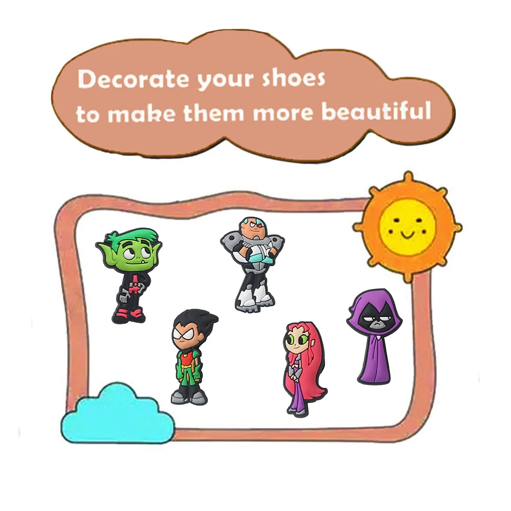 5/10pcs Teen Titans Cartoon Series Shoe Charms For Slides Sandals, PVC Shoe Decorations Accessories For Friend Party Gifts