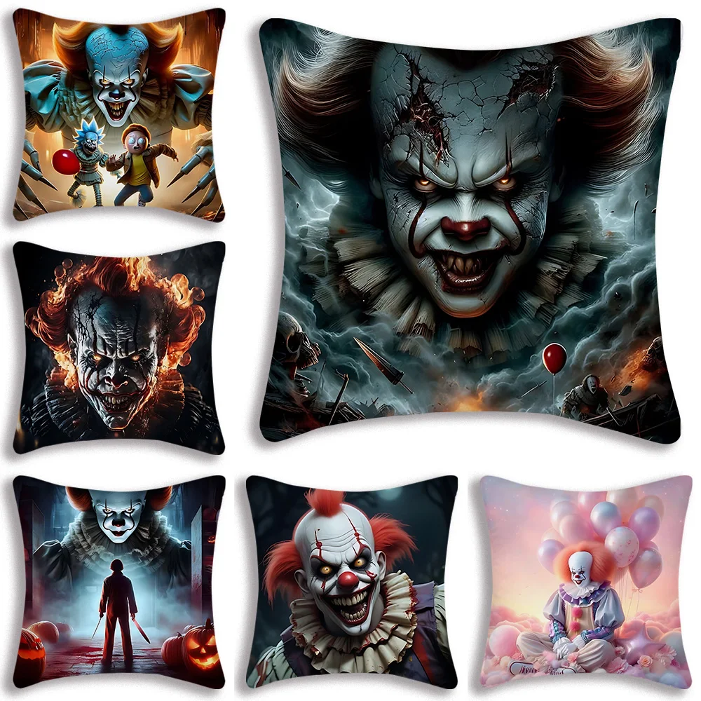 

Horror I-It P-Pennywise Clown Classic Pillow Covers Cartoon Sofa Decorative Home Double-sided Printing Short Plush Cushion Cover