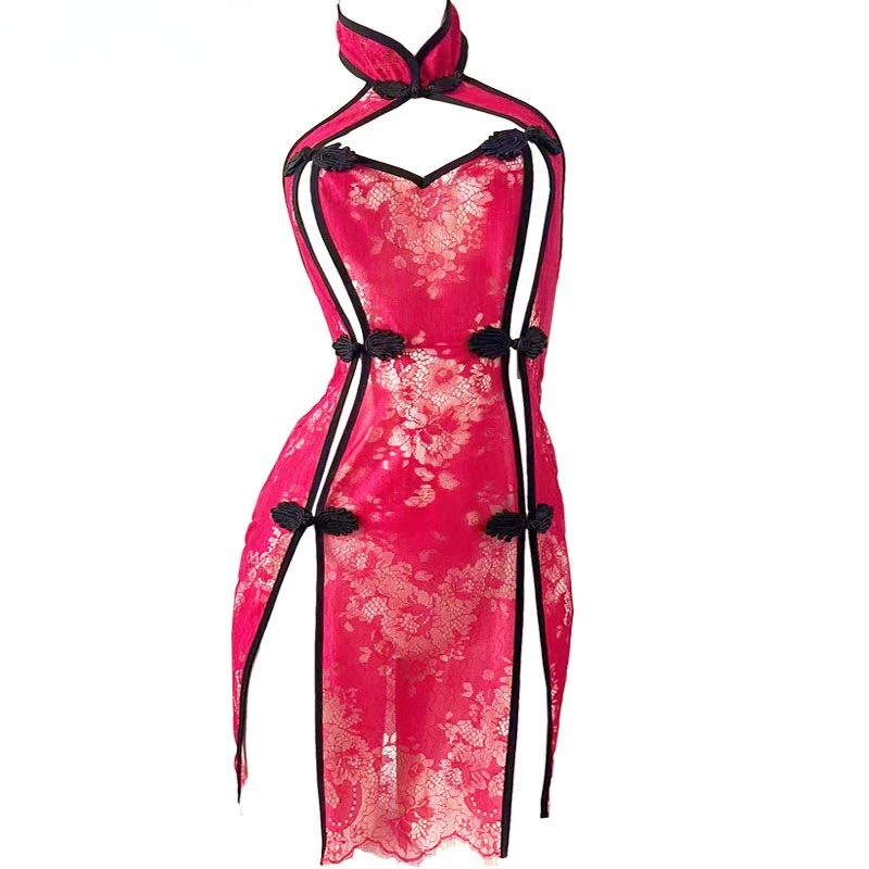 レディース エロティック ランジェリー ピュア デザイア セクシー 寝装 ベッドウェア トゥイーティング レトロ チェオンサム なし取り外しセット エロティック ユニフォーム