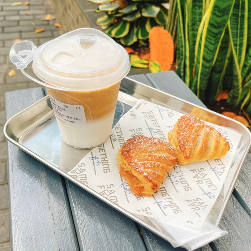Stainless Steel Rectangular Coffee Shop Pallet Storage Disk Net Snack Cake Dish Dining Dessert Plate Kitchen Dish Tray