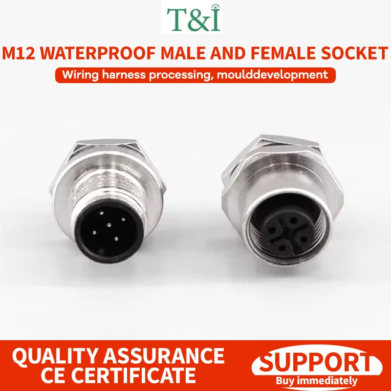 

5/10/100 PCS M12 male and female socket 3 4 5 6 8 17 pins weld IP67/68 Install front/rear panel waterproof circular connectors