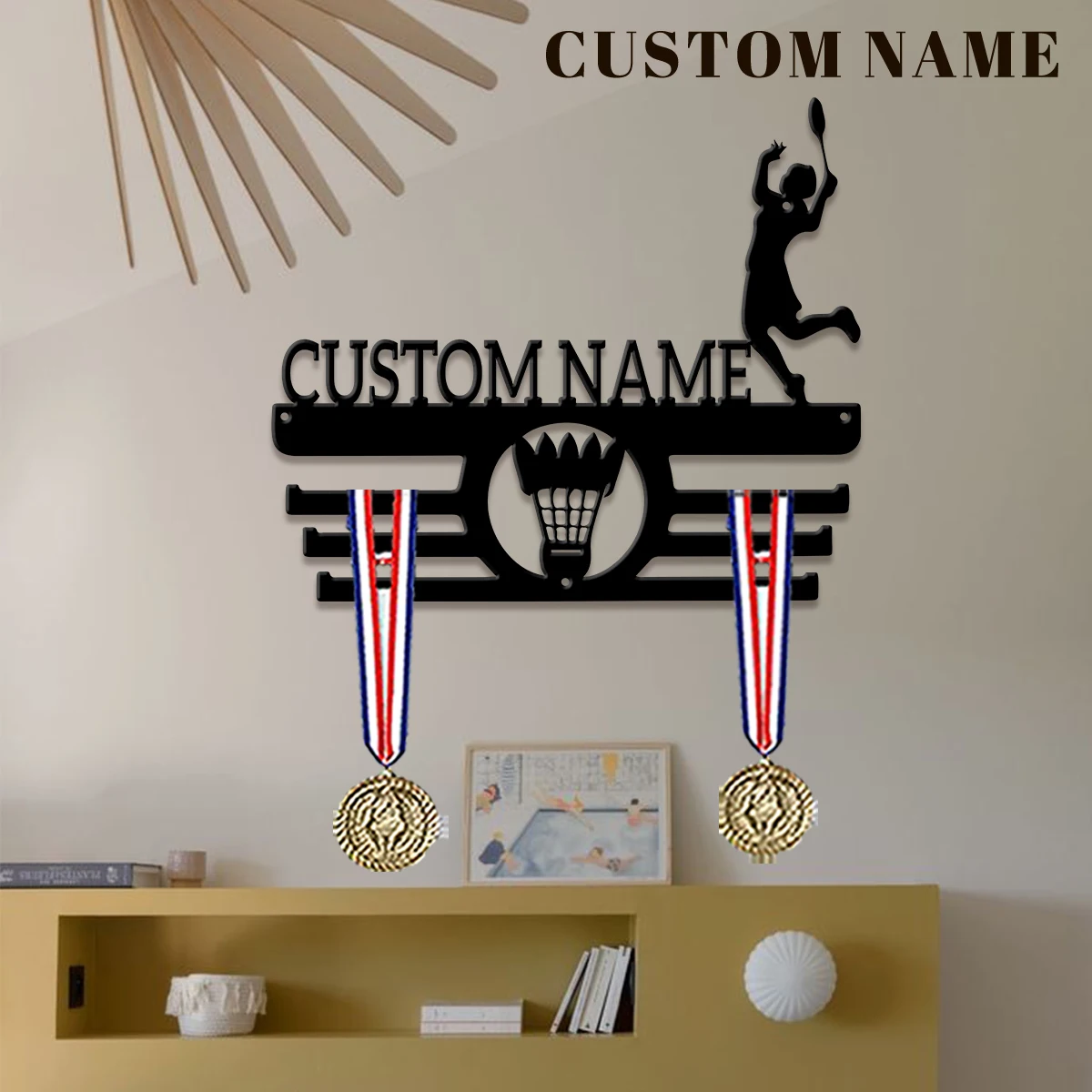 Custom Badminton Player Metal Medal Display Rack, Valentines Gift, for Room Decor, Suitable for Basketball, Football Exercise