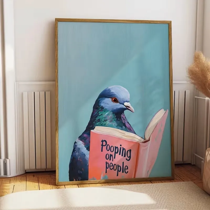 Abstract Pigeon Reading Birds Animal Wall Art Canvas Poster Toilet, Apartment, Living Room, Bedroom, Modern Home Decoration