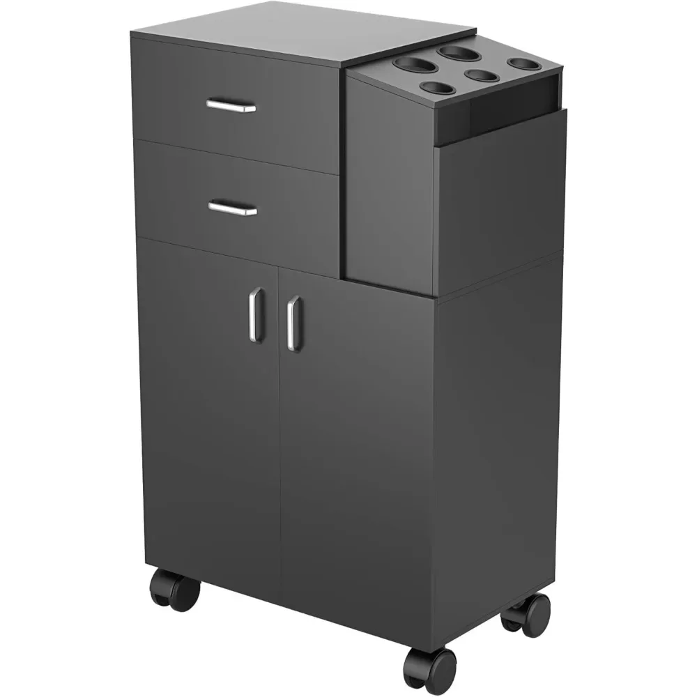 Salon Trolley, 2 Drawer Salon Rolling Cart W/5 Hair Dryer Holders & 1 Large Cabinet, Hair Cart Barber for Hair Stylist Trolley