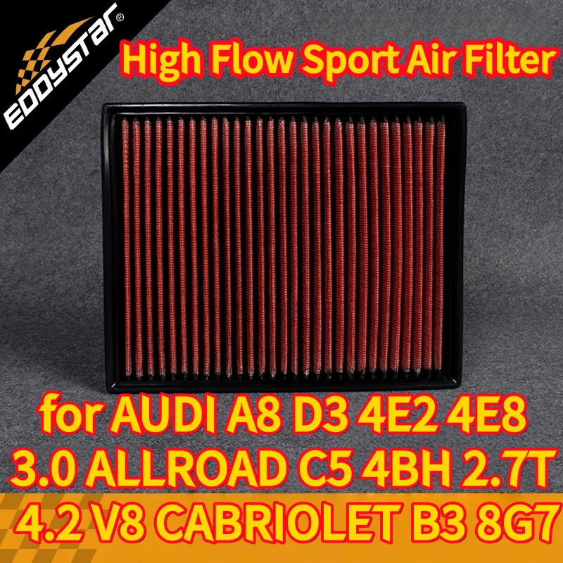 

Спортивный воздушный фильтр с высоким расходом для AUDI A8 D3 4E2 4E8 3.0 ALLROAD C5 4BH 2.7T 4.2 V8 CABRIOLET B3 8G7 Моющиеся гоночные впускные фильтры