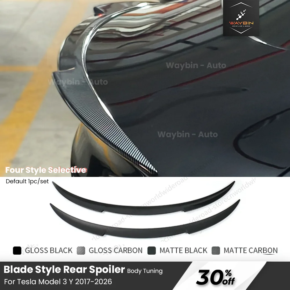 

For Tesla Model 3 Y 2017-2026 Blade Style Rear Spoiler Tail Wing Rear Trunk Lid Spoiler Wing Black & Carbon Body Kit Auto Tuning