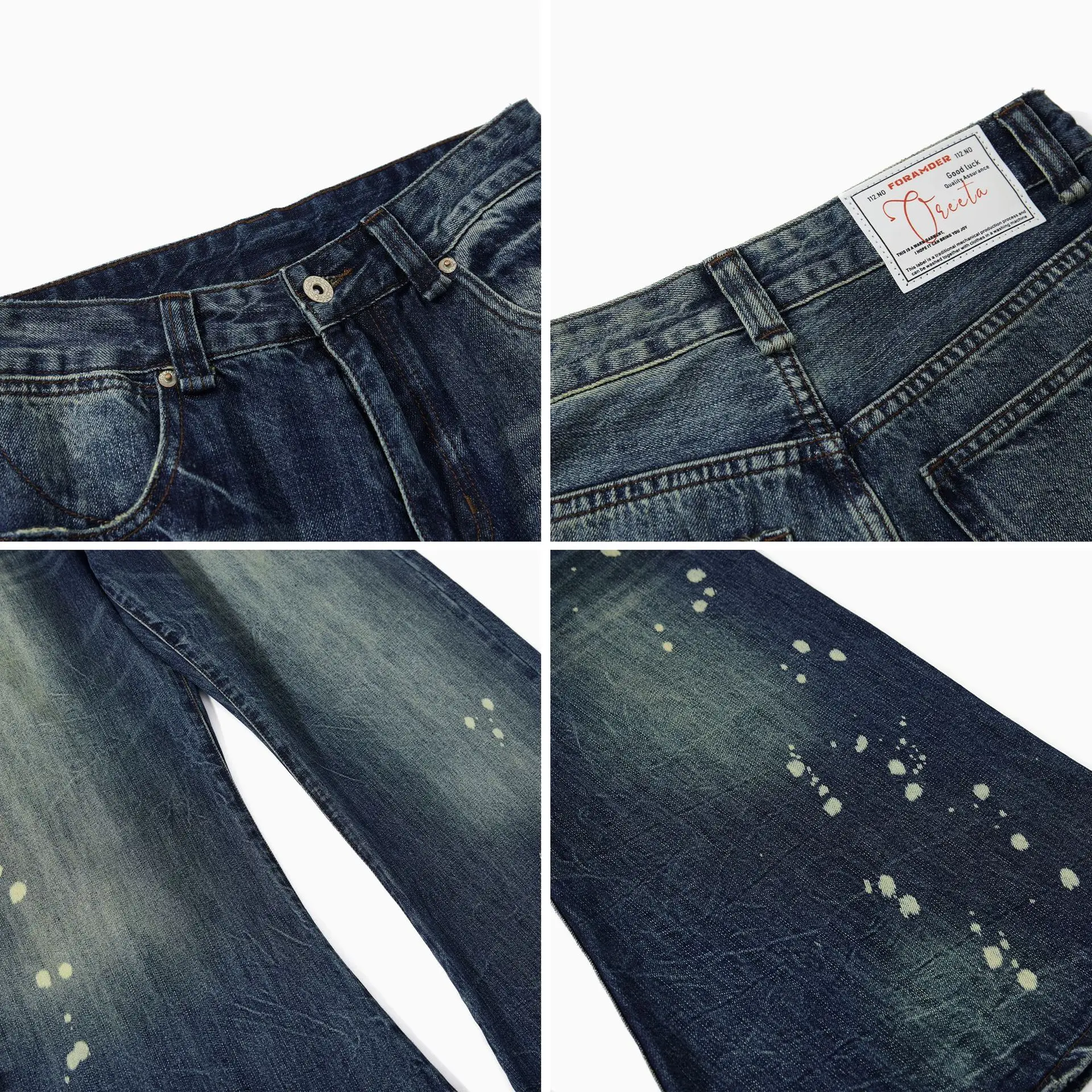 أو FL الأمريكية الرجعية الحبر الرش سكين منحني 90 القطن النساء الجينز غسل والعمر خمر المرأة ممسحة الطابق بنطلون Y2k