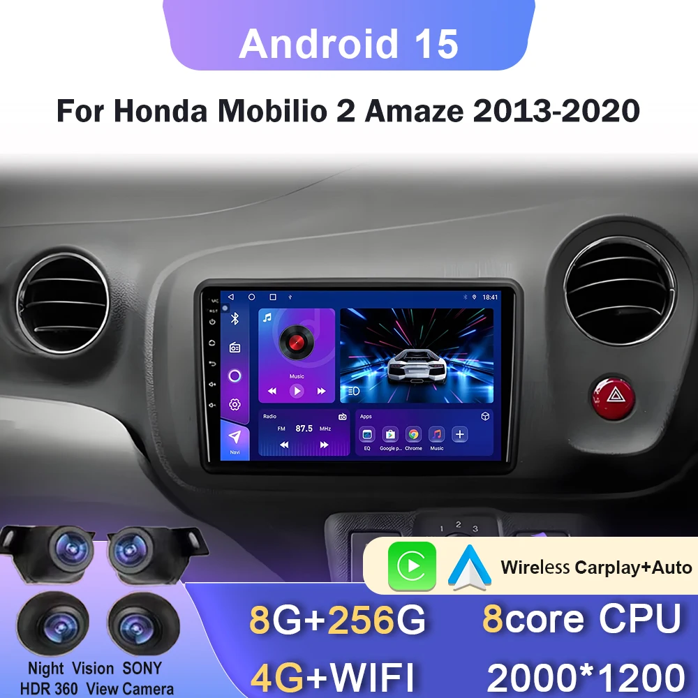 Android For Honda Mobilio 2 Amaze 2013-2020 Car Radio Multimedia Player Head Unit GPS Navigation Wireless Carplay BT No 2din DVD