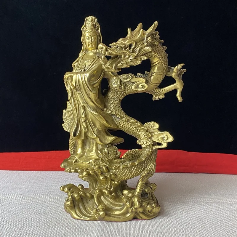 Brass Maitreya Buddha Ornaments Riding a Dragon Big Belly Smiling Buddha Statue Home Living Room and Shop Desktop Copper Crafts