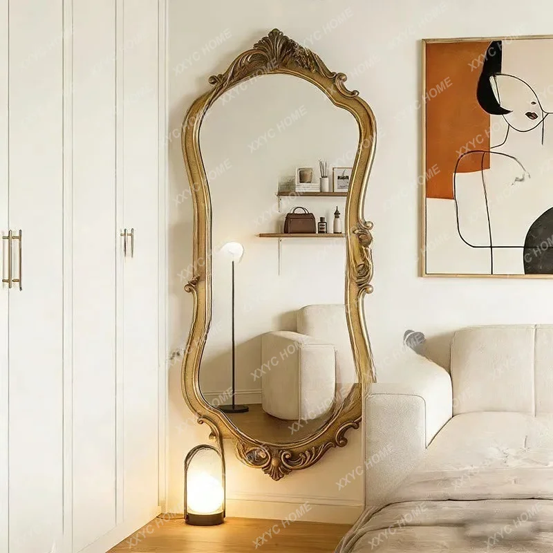 

retro special-shaped wall-mounted full-length mirror bedroom floor-to-ceiling carved full-length mirror