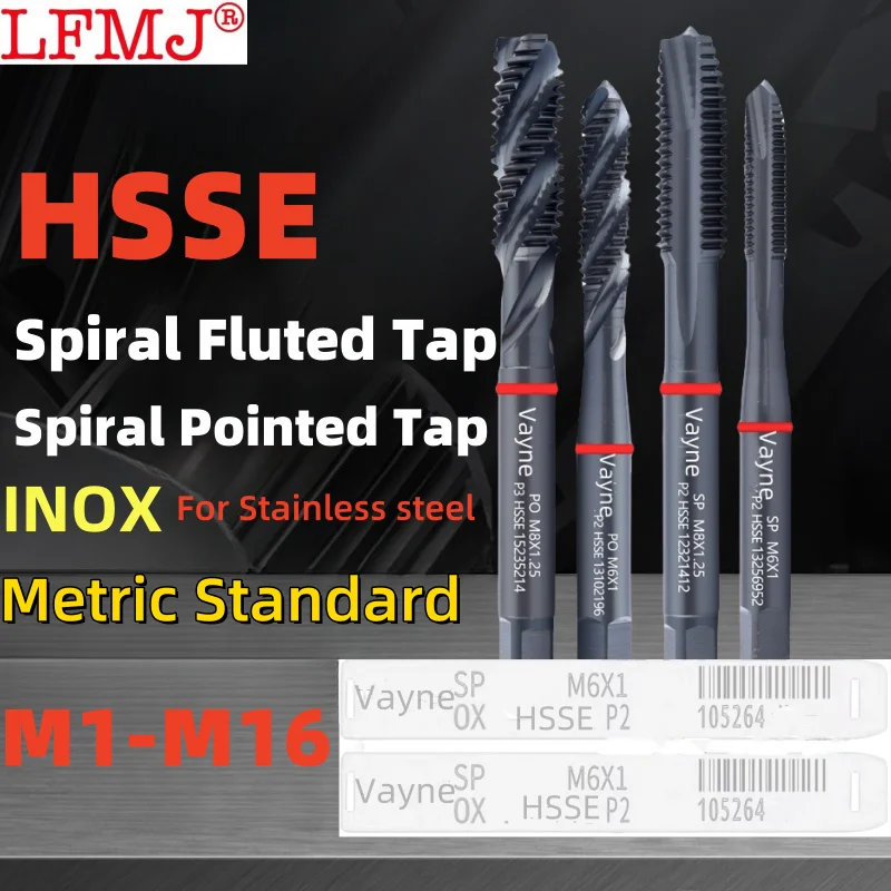 

1pcs M35-HSSE INOX Standard Metric Spiral Fluted Tap M1M2M3M4M5M6M7M8-M16 Spiral Pointed Tap With Red Ring For Stainless steel