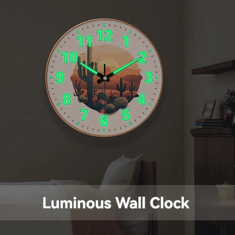 

Fashion Luminous Wall Clock Southwest Cactus Silent Decorative Clock With Desert Sunset Scenery For Home Office Kitchen